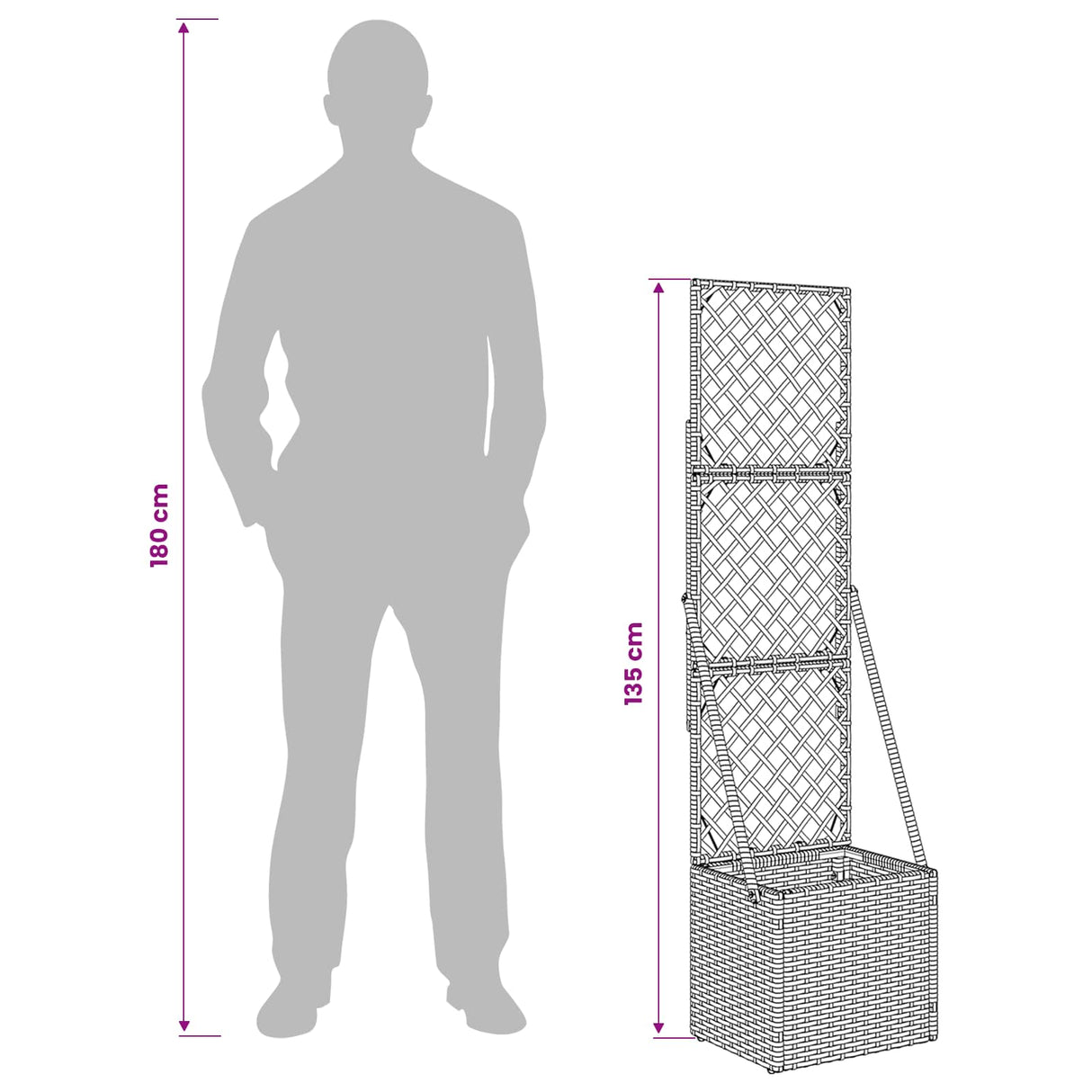 vidaXL Tuinplanter met Trellis Grijs 35 x 30 x 135 cm poly rattan