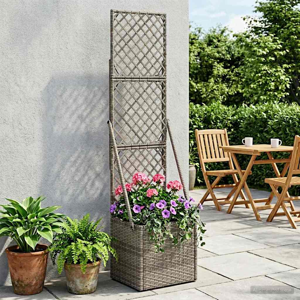vidaXL Tuinplanter met Trellis Grijs 35 x 30 x 135 cm poly rattan