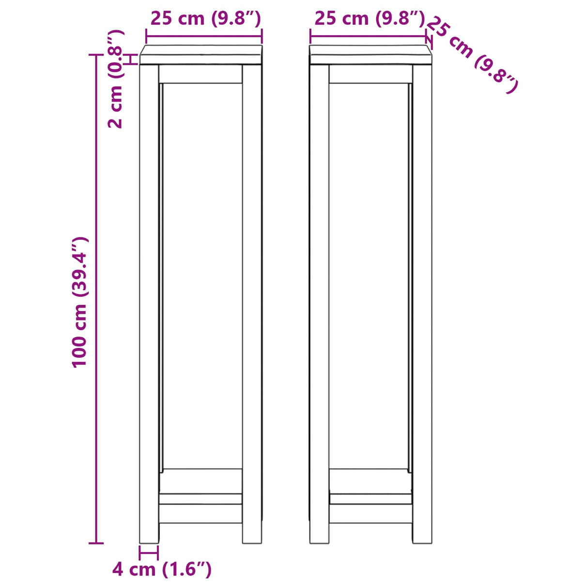 vidaXL Plantenstand 3 st Naturel 25 x 25 x 80 cm Massief Teakhout