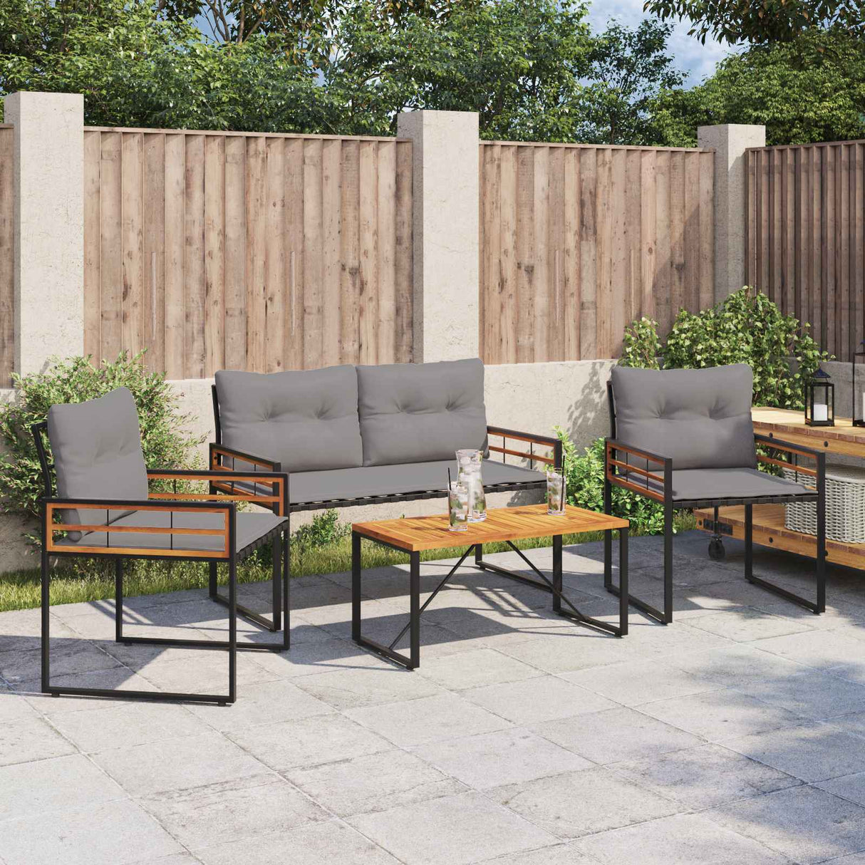 vidaXL Buitenmeubels set met kussen 4 pcs Crème