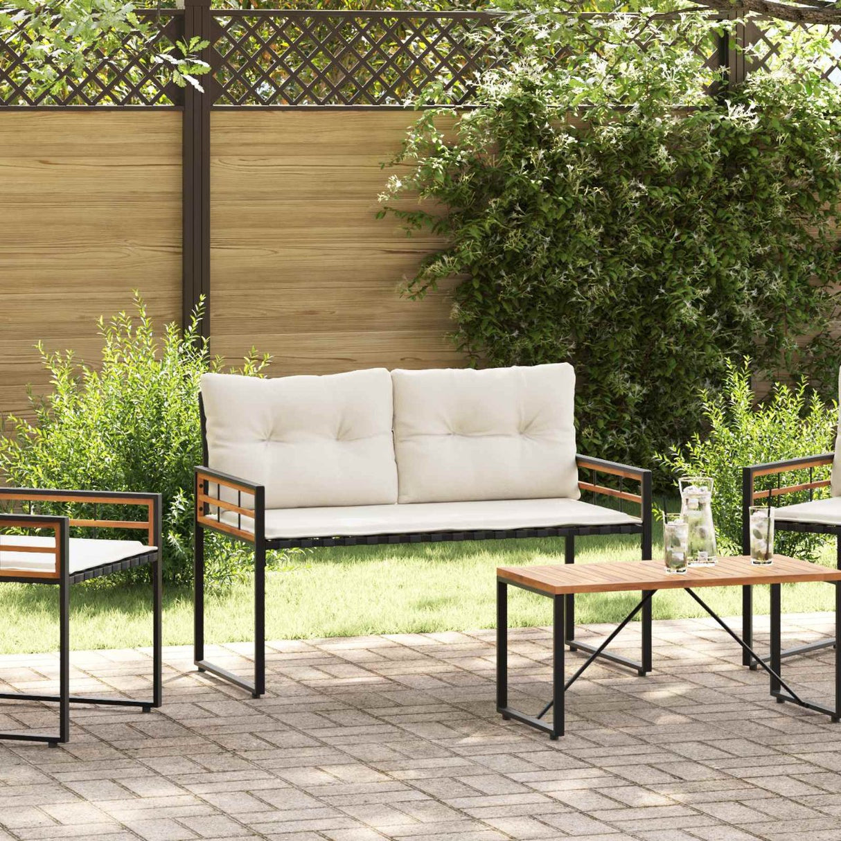 vidaXL Houten Laagbank met kussen Effen Crème 114 x 55 x 77 cm