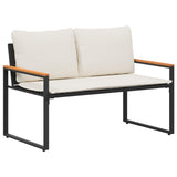 vidaXL Bank met kussen Zwart en Crème Wit 115 x 65 x 72 cm Rattan