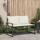 vidaXL Bank met kussen Zwart en Crème Wit 115 x 65 x 72 cm Rattan