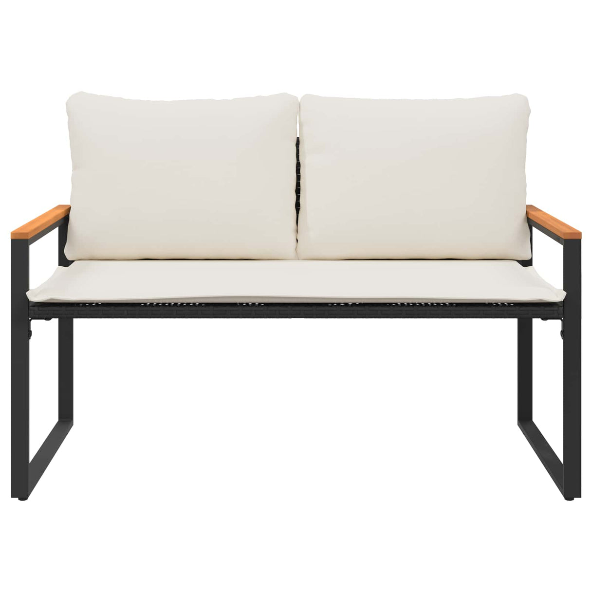 vidaXL Bank met kussen Zwart en Crème Wit 115 x 65 x 72 cm Rattan