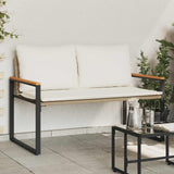 vidaXL Bank met kussen Zwart en Crème Wit 115 x 65 x 72 cm Rattan
