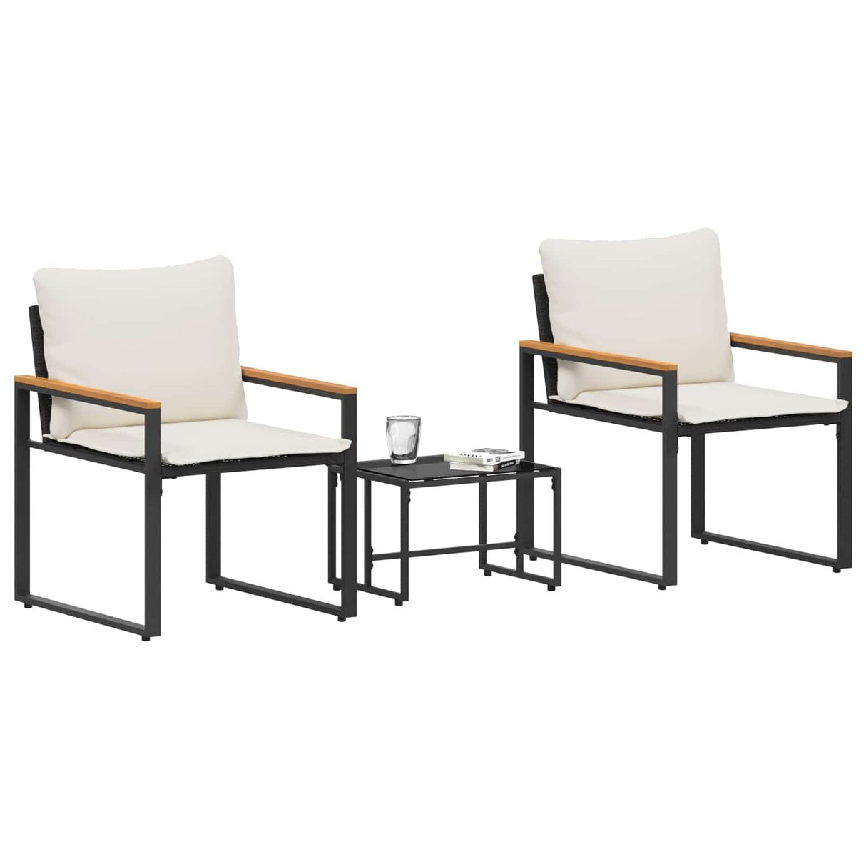 vidaXL Meubelsets met kussen 3 pcs Zwart en Crème Wit Rattan