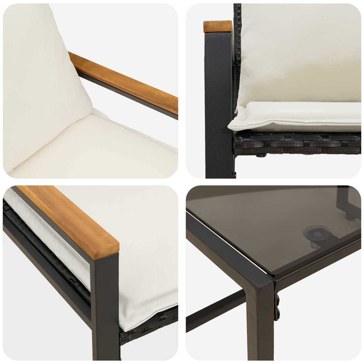 vidaXL Meubelsets met kussen 3 pcs Zwart en Crème Wit Rattan
