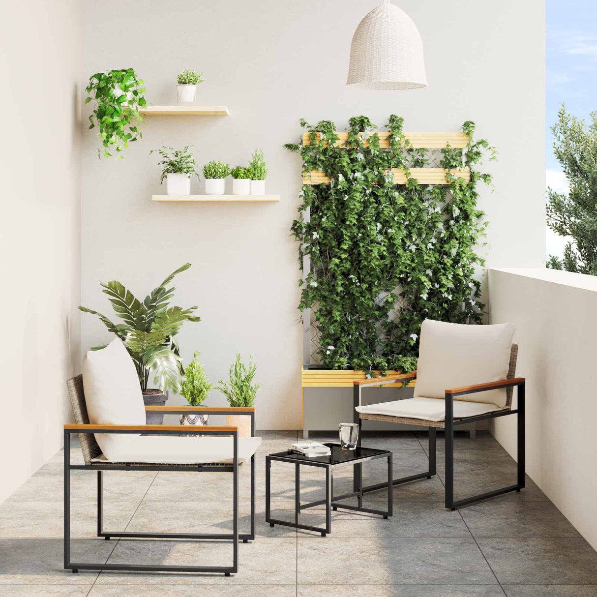 vidaXL Meubelsets met kussen 3 pcs Zwart en Crème Wit Rattan