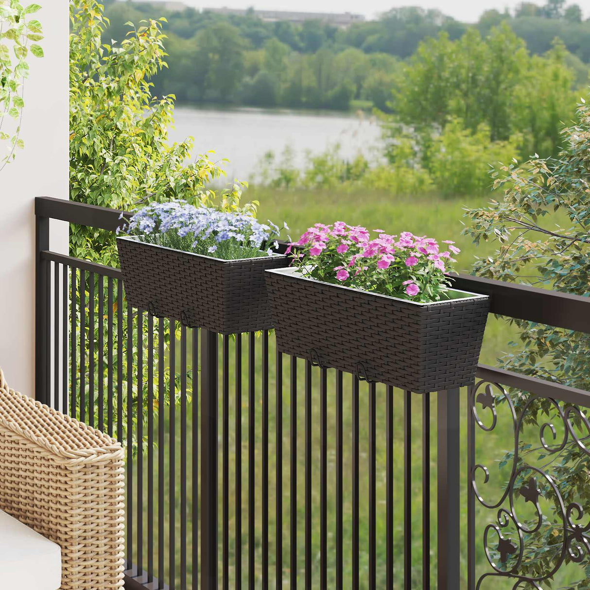vidaXL Balcony Box 2 pcs Black 50 x 17 x 17 cm Metal