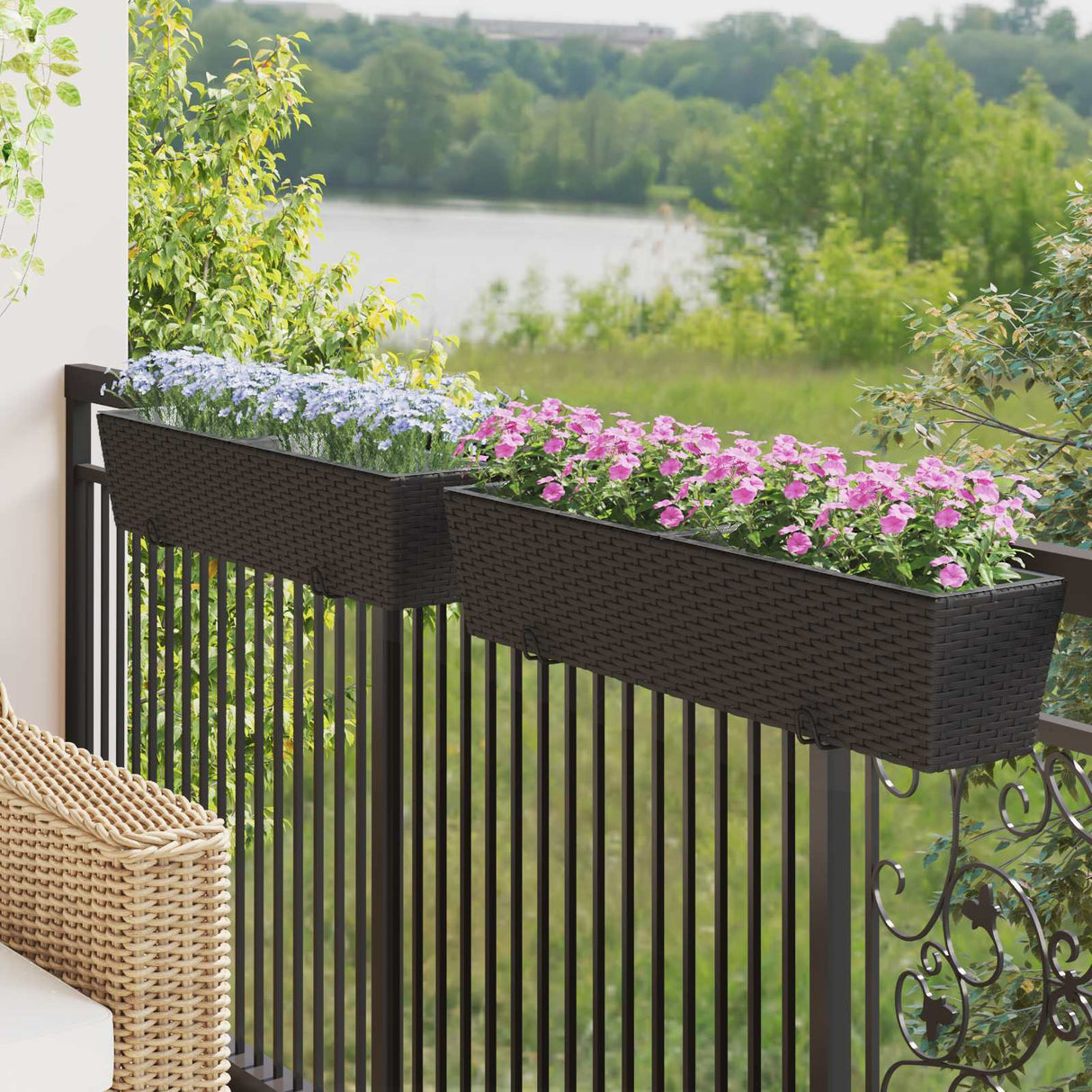 vidaXL Balcony Box 2 pcs Black 50 x 17 x 17 cm Metal