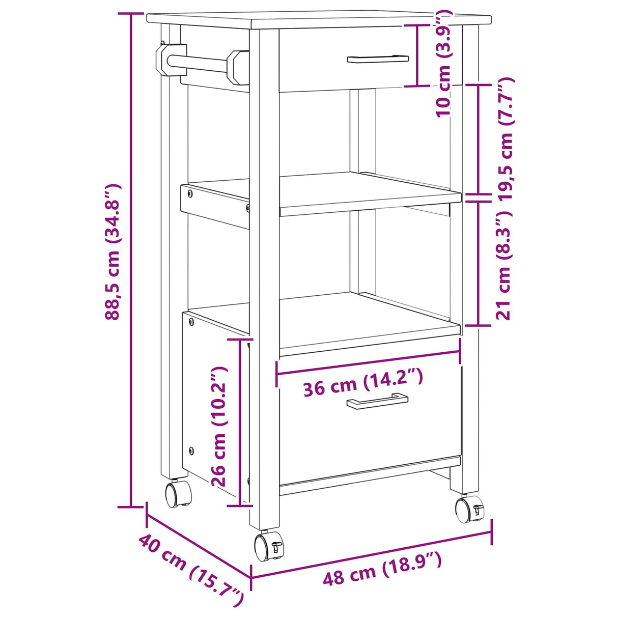 vidaXL Keukentrolley MONZA 48x40x88,5 cm massief grenenhout