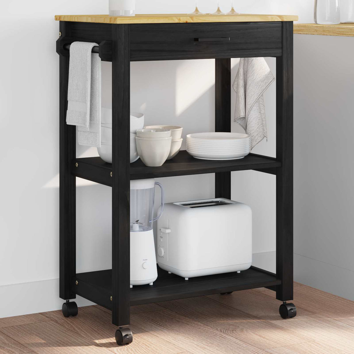 vidaXL Keukentrolley MONZA 60x40x88,5 cm massief grenenhout