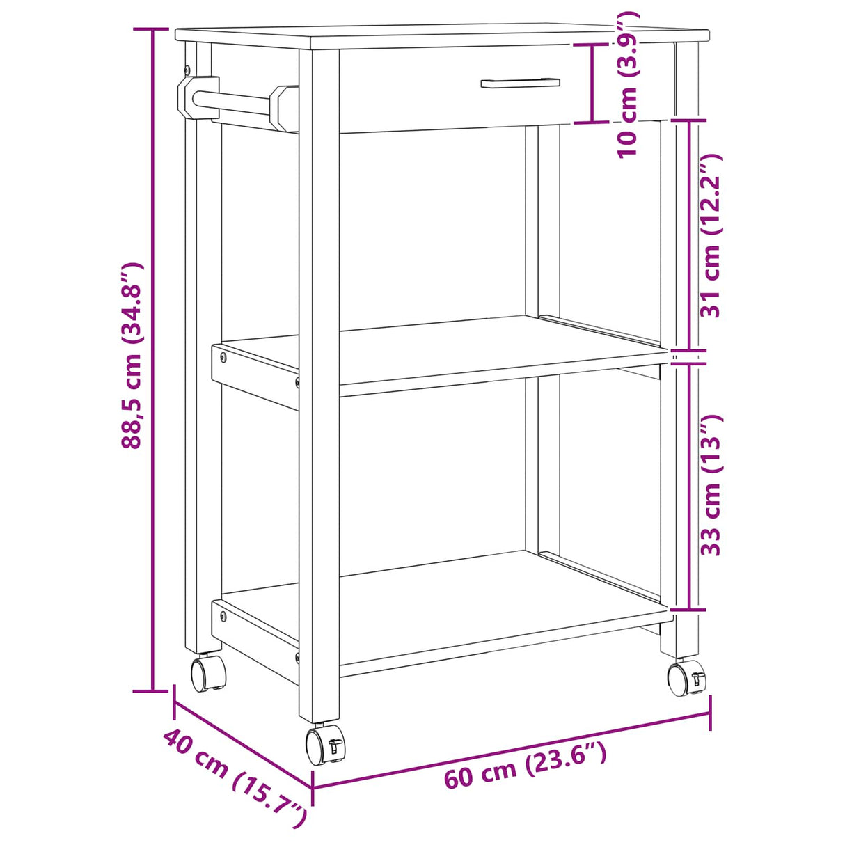 vidaXL Keukentrolley MONZA 60x40x88,5 cm massief grenenhout