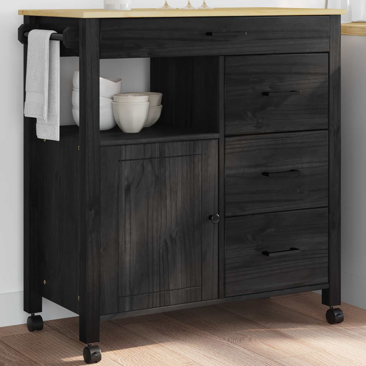 vidaXL Keukentrolley MONZA 84x40x88,5 cm massief grenenhout