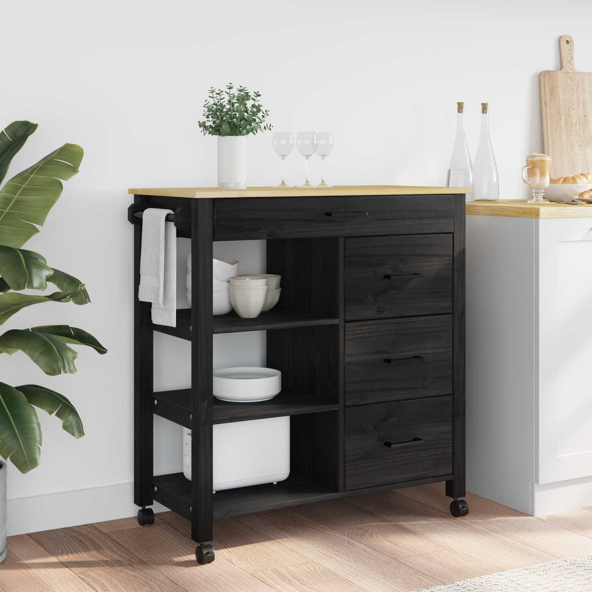 vidaXL Kitchen Trolley MONZA 84x40x88.5 cm Solid Pine Wood