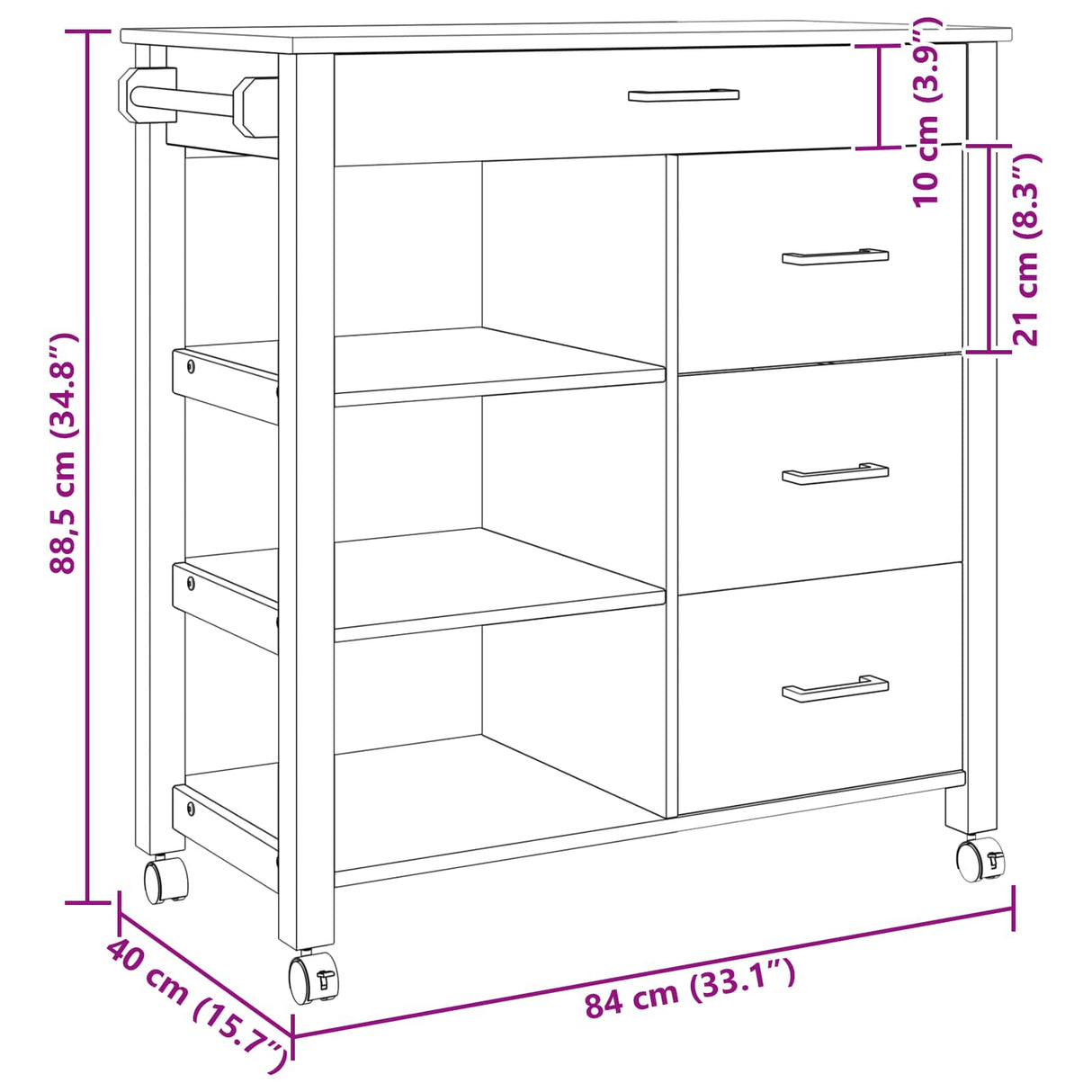 vidaXL Kitchen Trolley MONZA 84x40x88.5 cm Solid Pine Wood