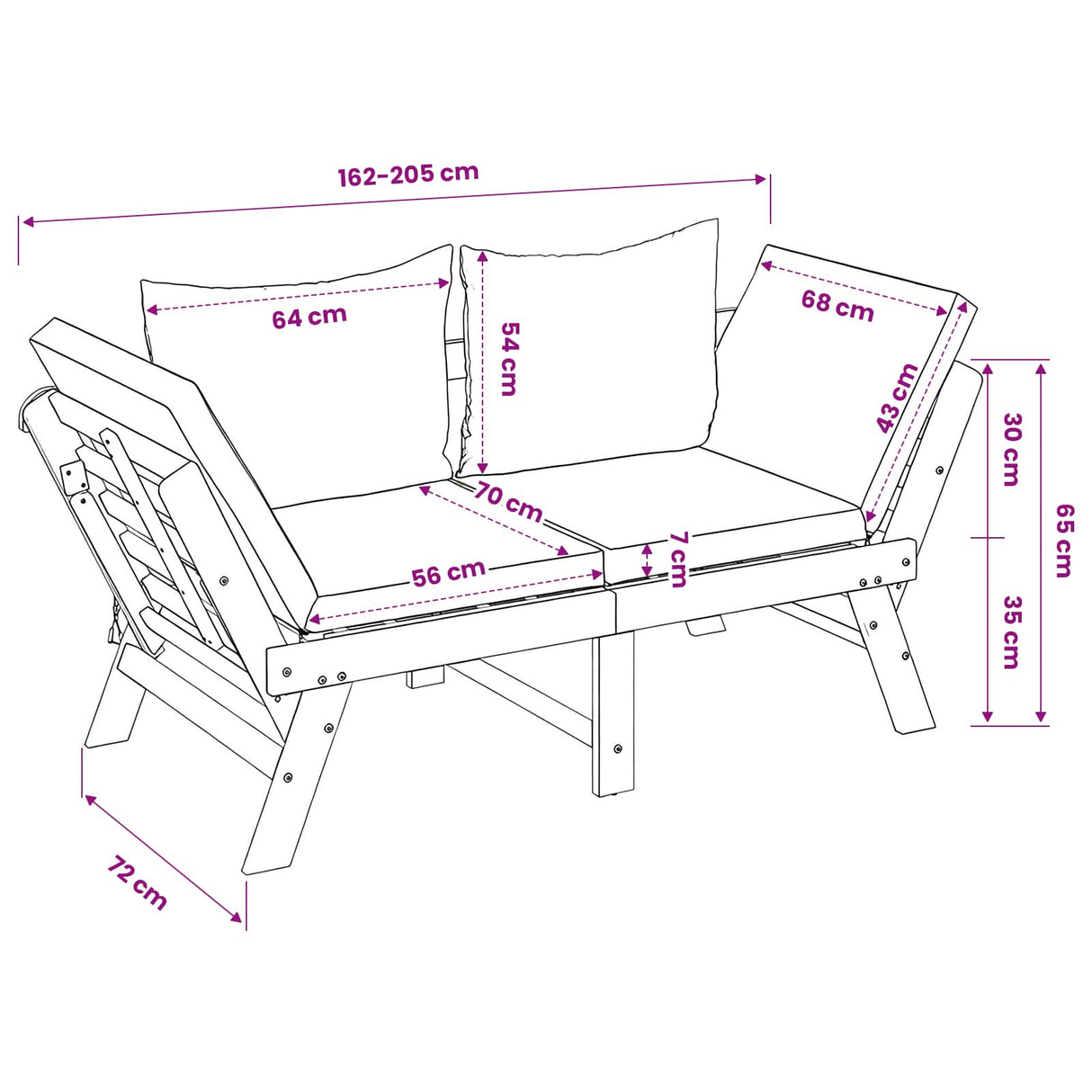 vidaXL 3-in-1 Tuinbank met Kussens Massief Acacia Hout Naturel