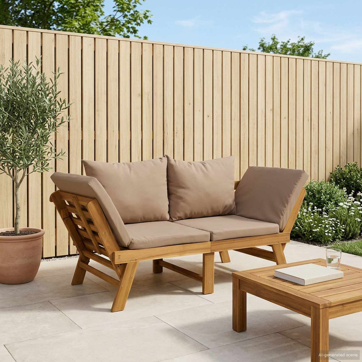 vidaXL 3-in-1 Tuinbank met Kussens Massief Acacia Hout Naturel