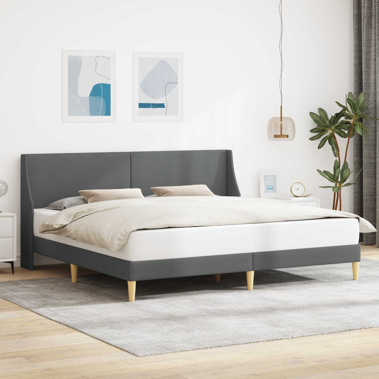 vidaXL Bedframe met hoofdeinde Donkergrijs 183 x 213 cm Stof