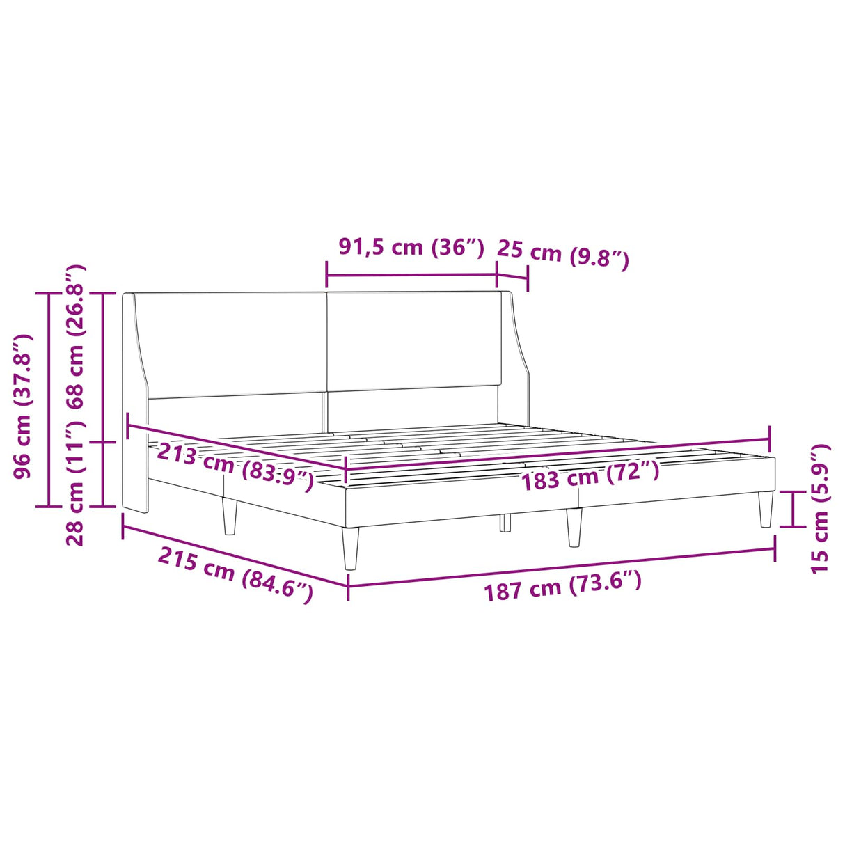 vidaXL Bedframe met hoofdeinde Donkergrijs 183 x 213 cm Stof