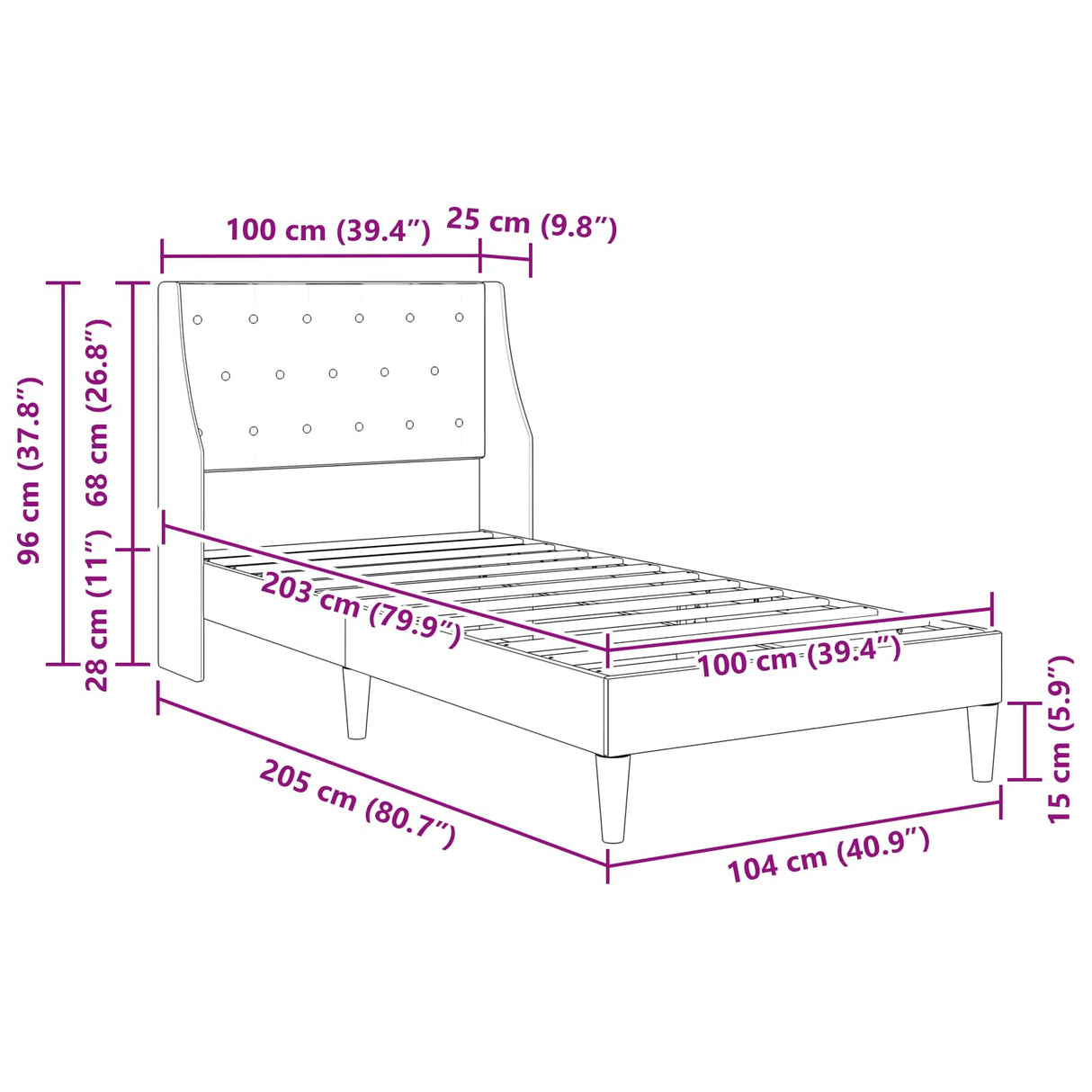 vidaXL Bedframe met hoofdeinde Donkergrijs 100 x 203 cm Fluweel