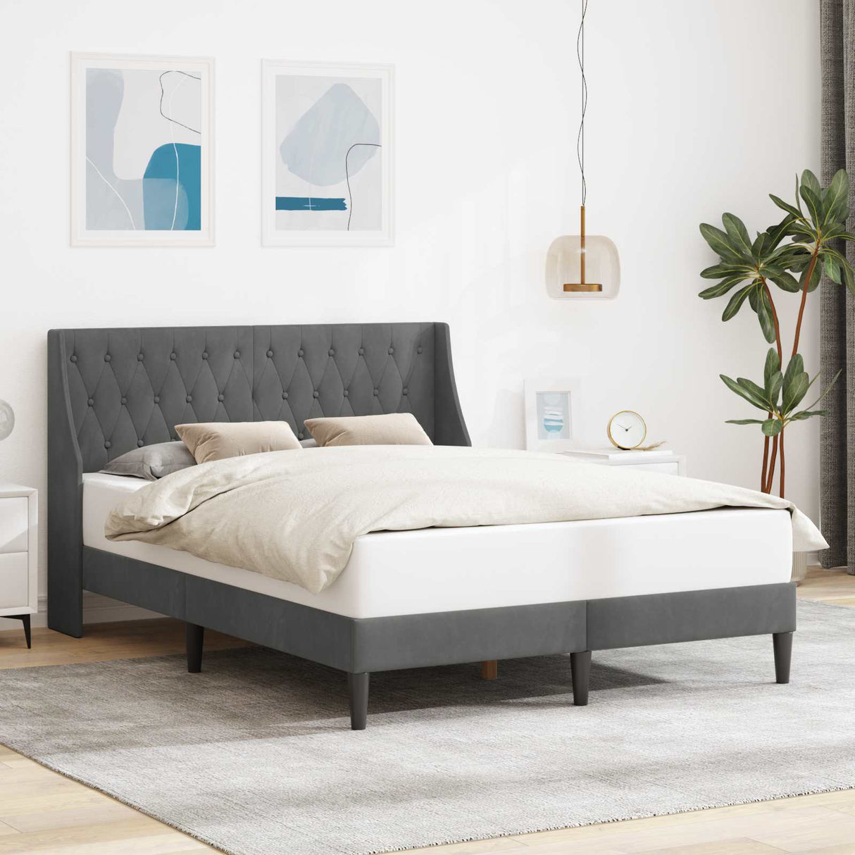 vidaXL Bedframe met hoofdeinde Donkergrijs 100 x 203 cm Fluweel