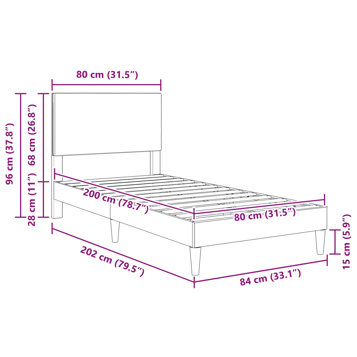 vidaXL Bedframe met hoofdeinde Lichtgrijs 80 x 200 cm Corduroy stof