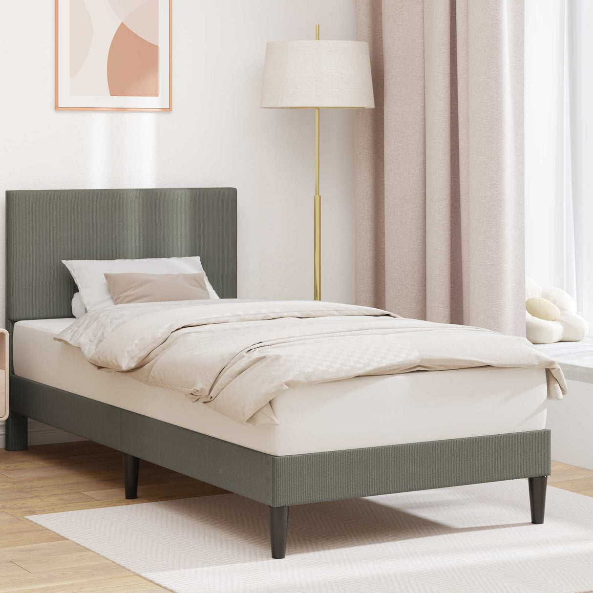 vidaXL Bedframe met hoofdeinde Lichtgrijs 80 x 200 cm Corduroy stof