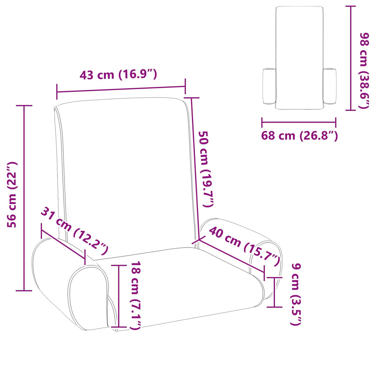 vidaXL Adjustable Floor Chair Cream Rough Velvet