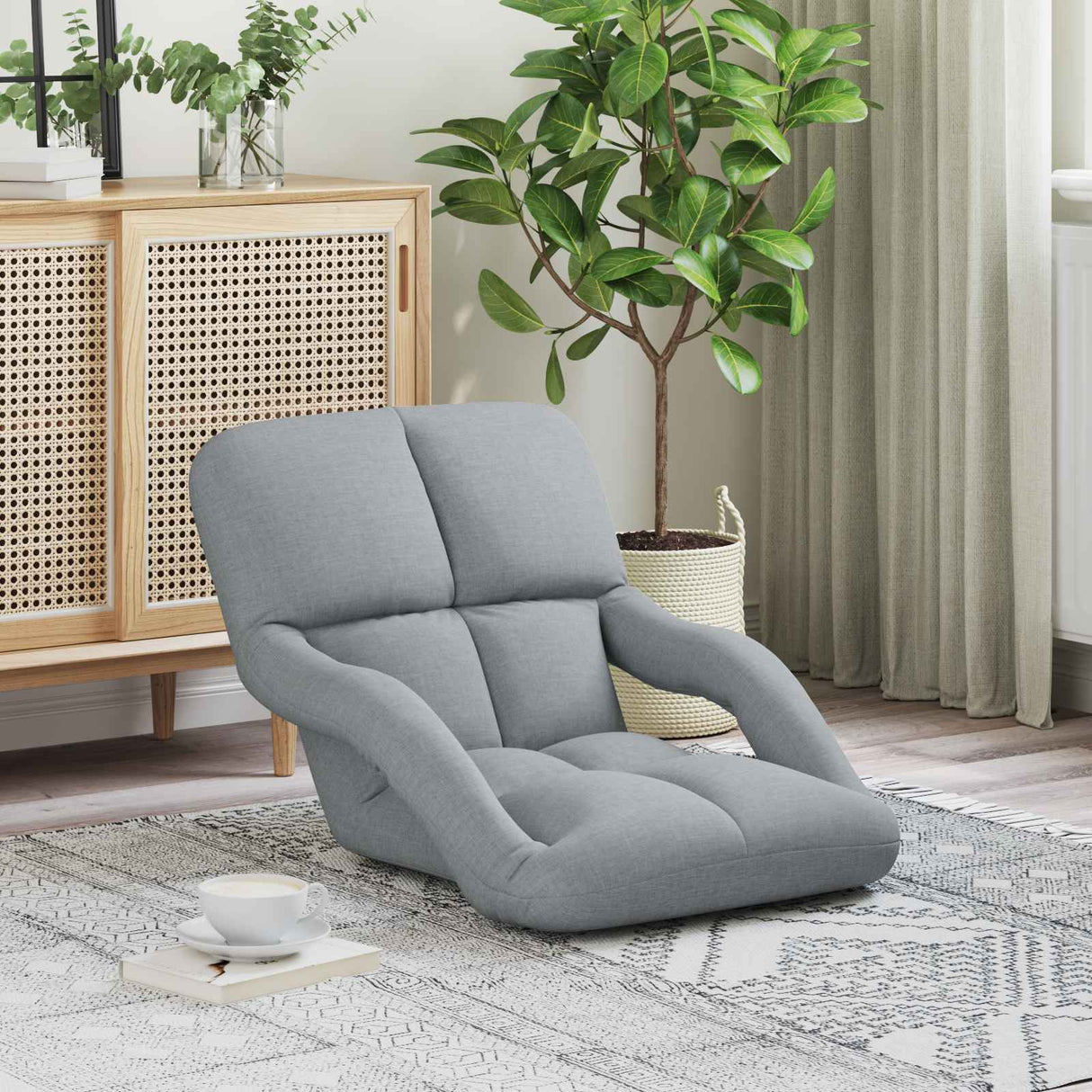 vidaXL Adjustable Floor Chair with Armrest 5 Positions Fabric