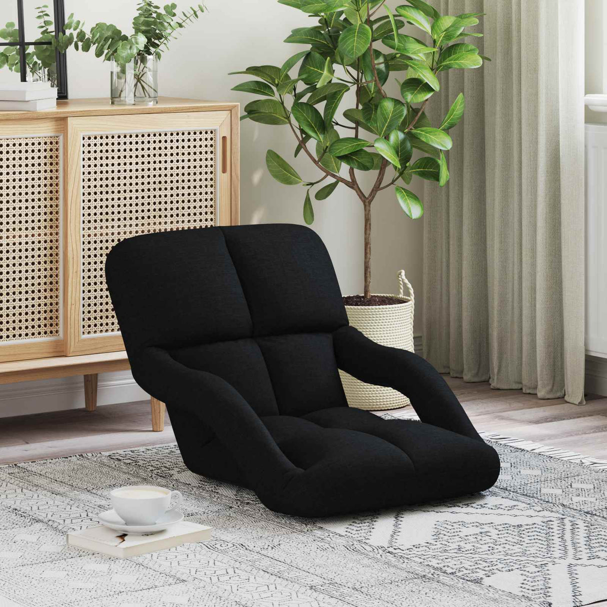 vidaXL Adjustable Floor Chair with Armrest 5 Positions Fabric