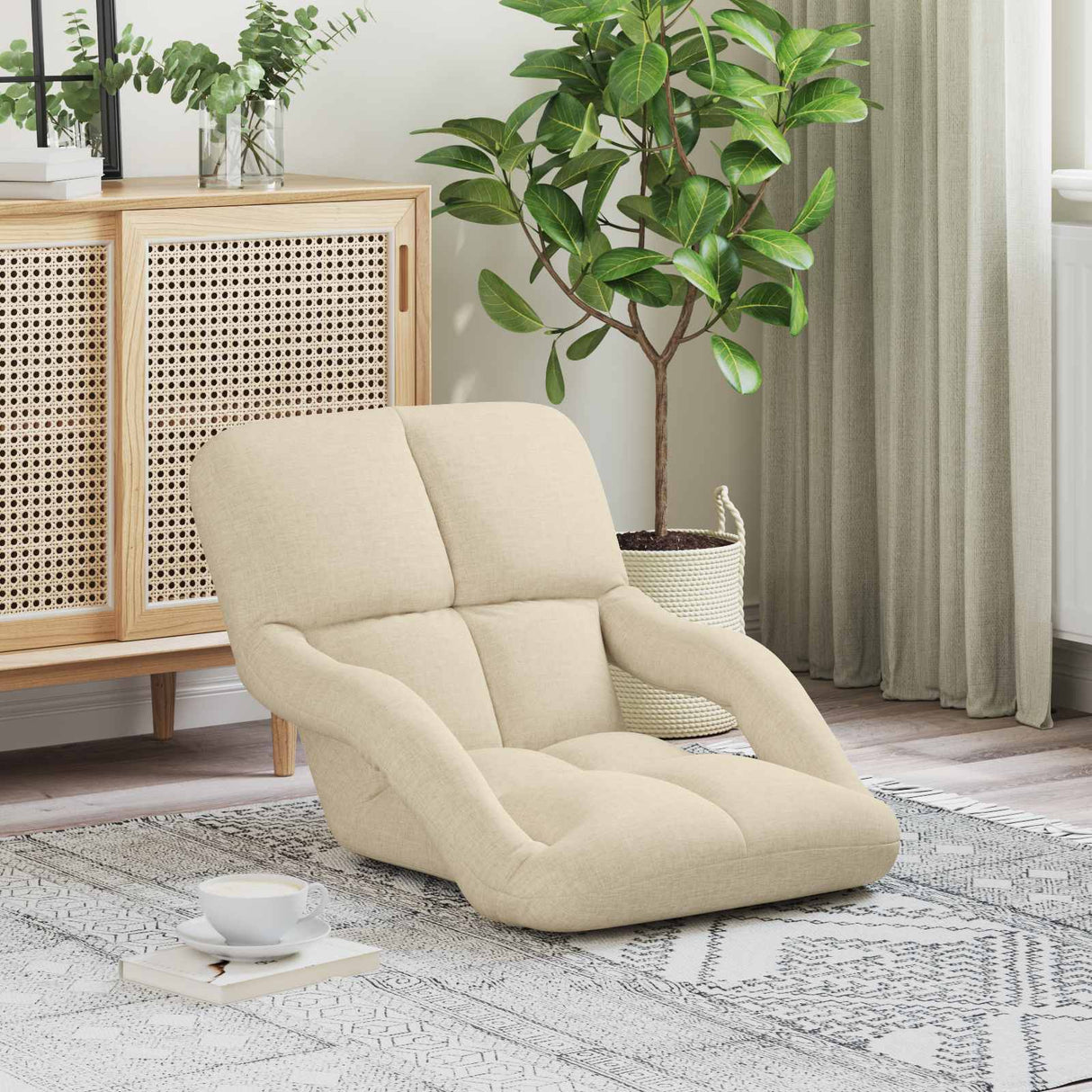 vidaXL Adjustable Floor Chair with Armrest 5 Positions Fabric