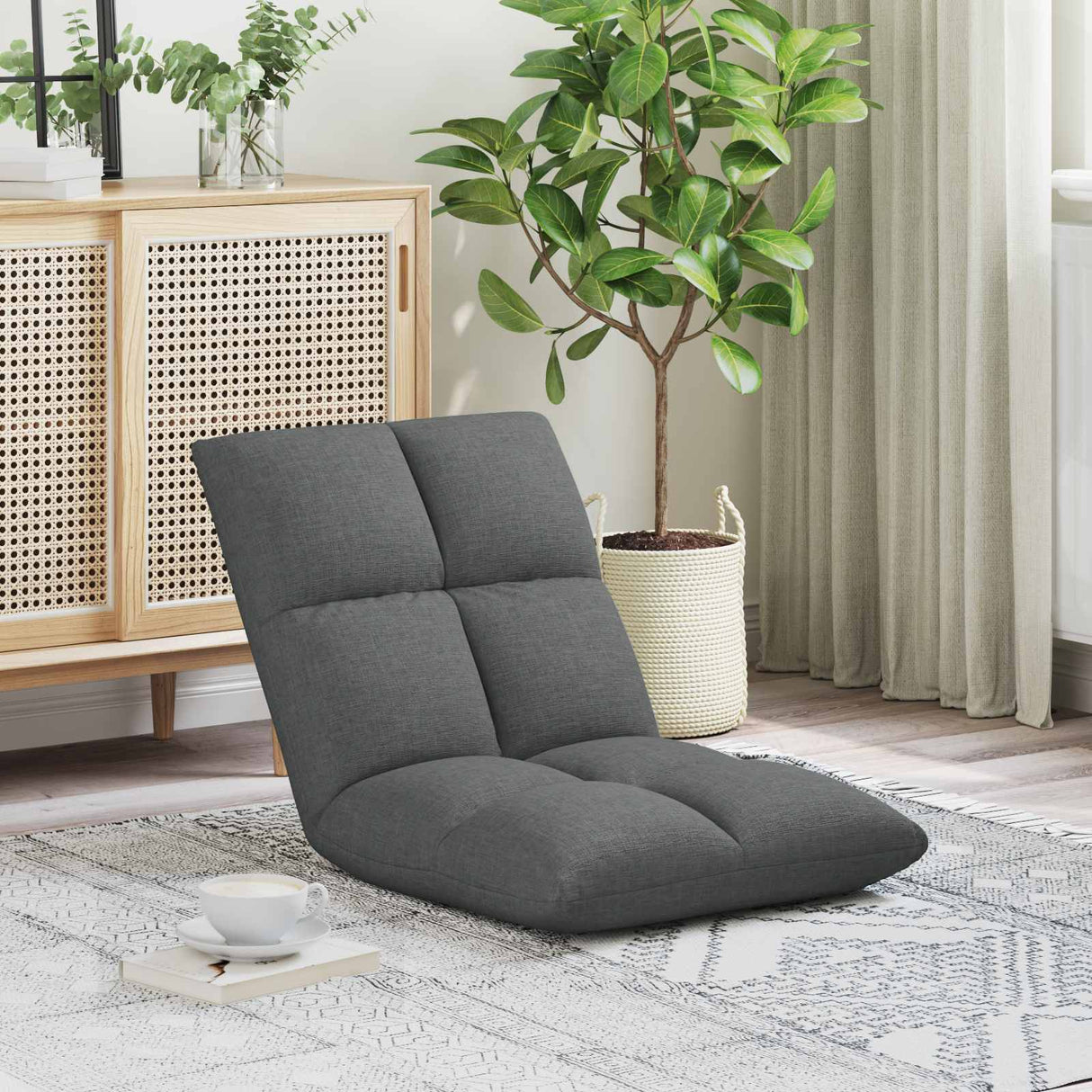 vidaXL Adjustable Floor Chair Light Grey Fabric