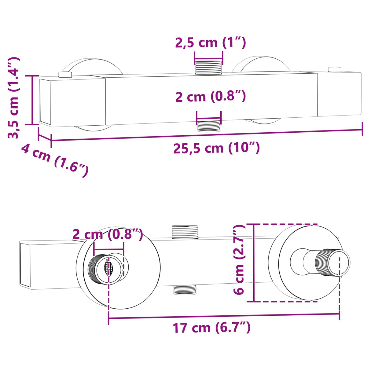 vidaXL Thermostatische douchemixer Roestvrij staal 201 25,5 x 7 x 6 cm