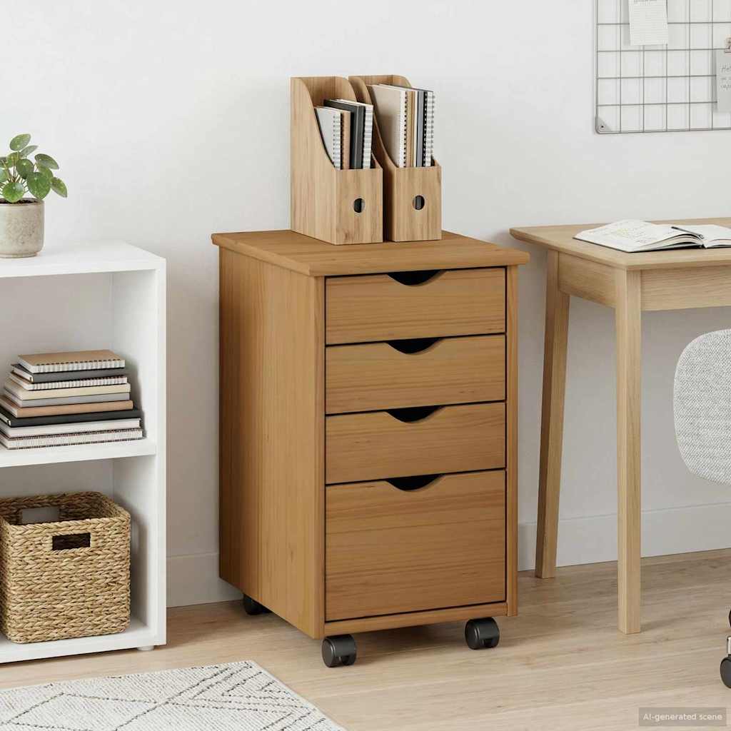 vidaXL Rolling Cabinet with Wheels White 34 x 39 x 56 cm Solid Pinewood
