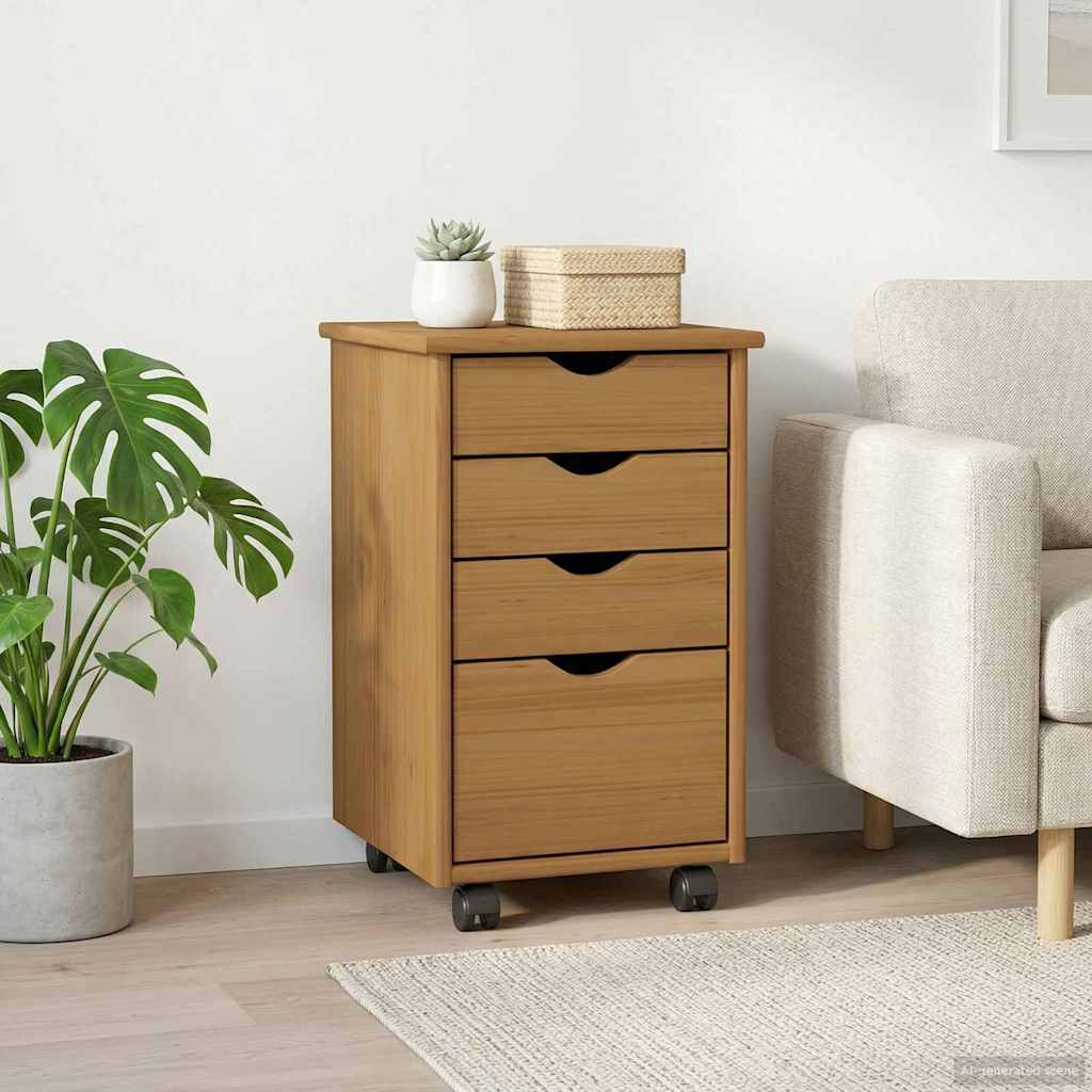 vidaXL Rolling Cabinet with Wheels White 34 x 39 x 56 cm Solid Pinewood