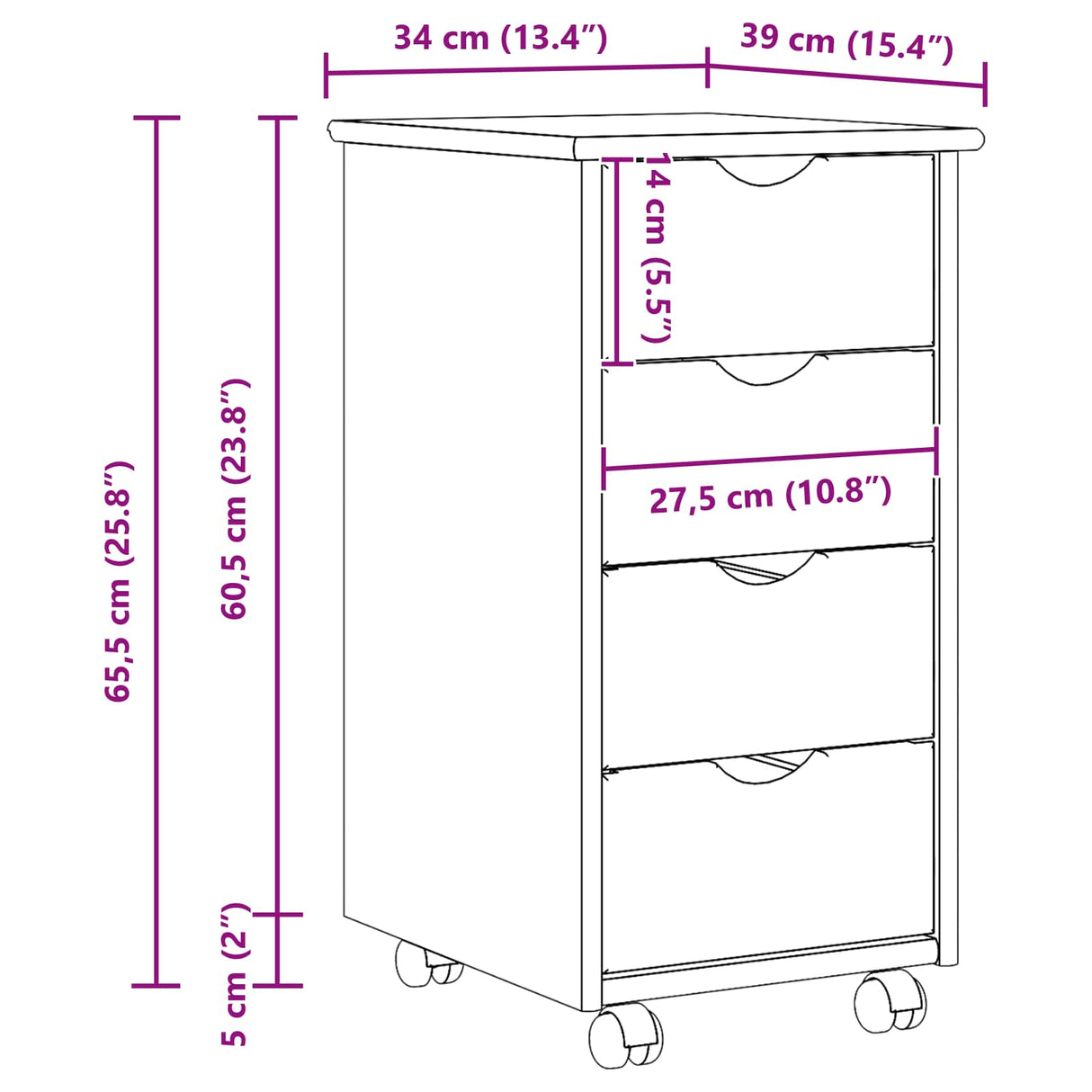vidaXL Rolling Cabinet Honey Brown 34 x 39 x 65.5 cm Solid Spruce Wood