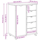 vidaXL Rolling Cabinet Honey Brown 63.5 x 39 x 79 cm Solid Pinewood