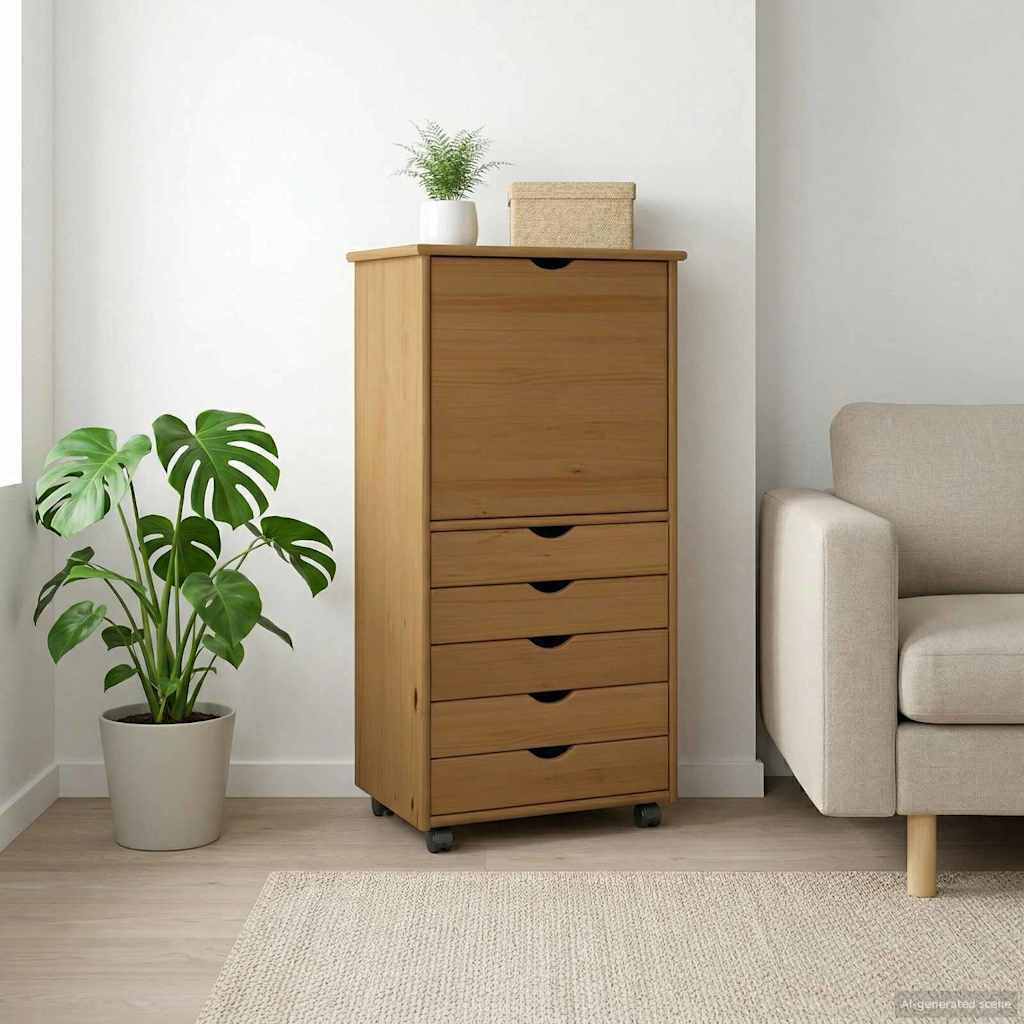 vidaXL Rollende kast Honing bruin 53 x 39 x 103 cm Massief vurenhout