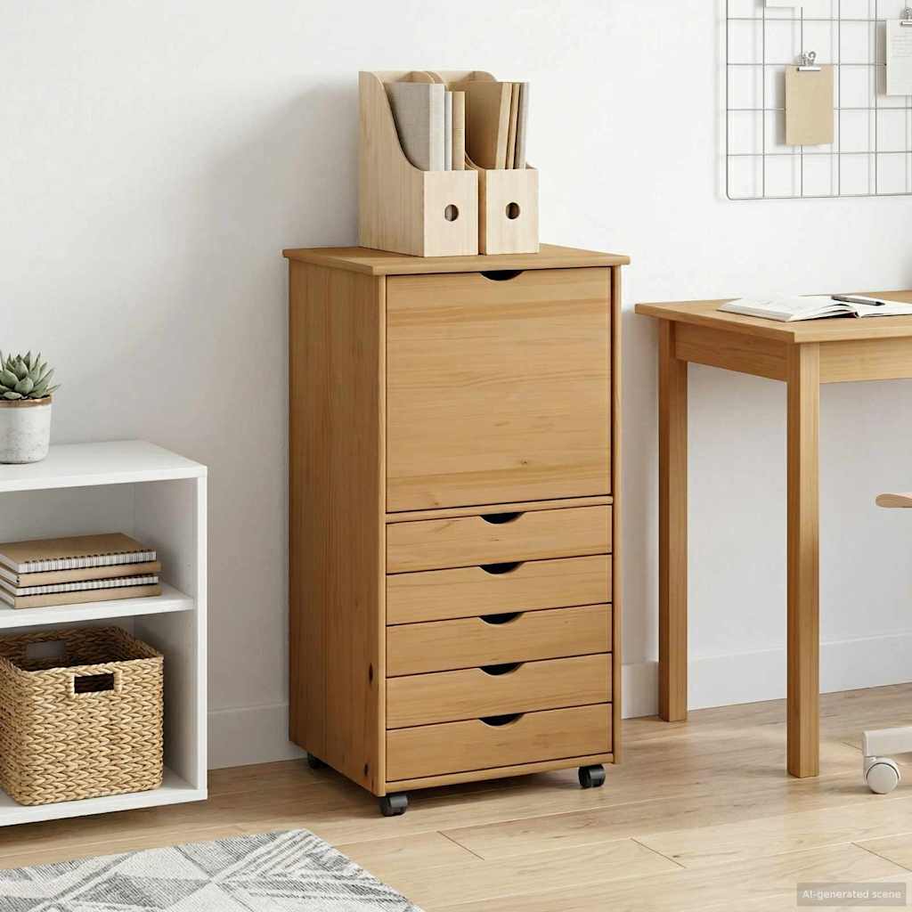 vidaXL Rollende kast Honing bruin 53 x 39 x 103 cm Massief vurenhout