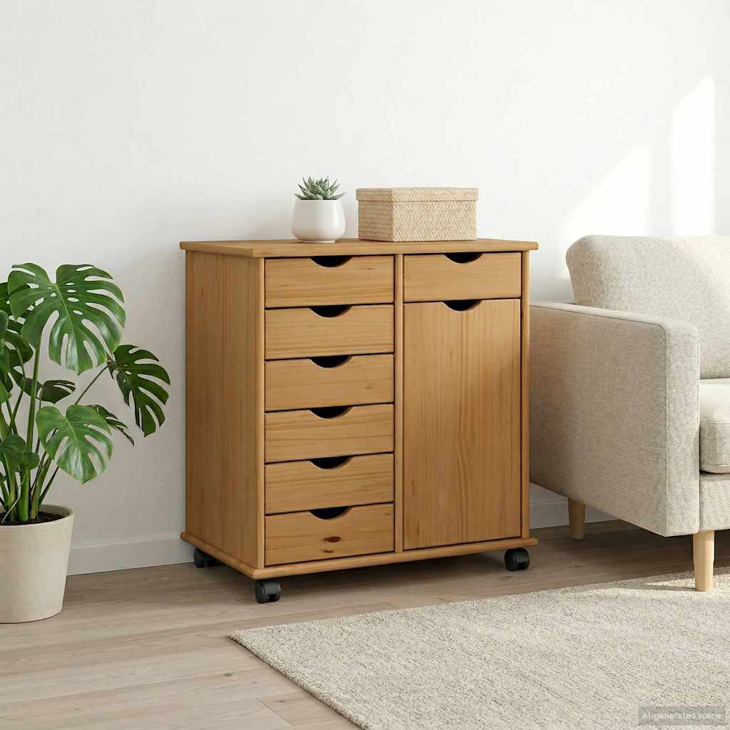 vidaXL Rollende kast met wiel Honing bruin 63,5 x 39 x 65,5 cm