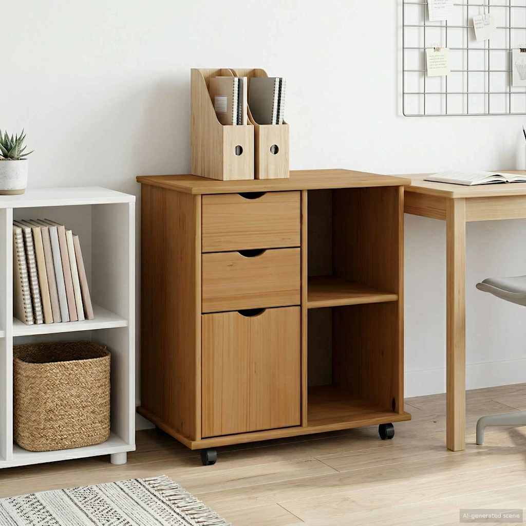 vidaXL Rollende kast met wiel Honing bruin 63,5 x 39 x 65,5 cm
