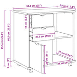 vidaXL Rollende kast met wiel Honing bruin 63,5 x 39 x 65,5 cm