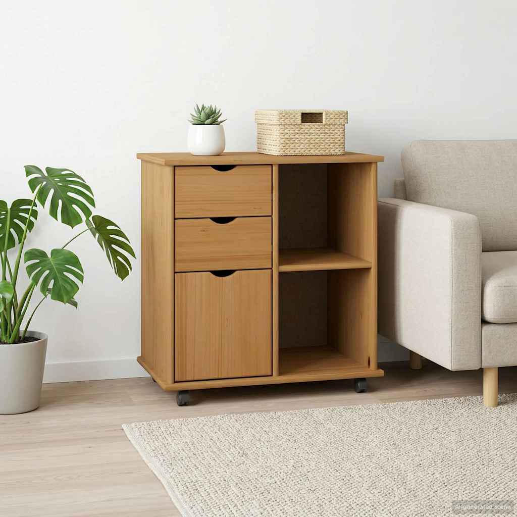 vidaXL Rollende kast met wiel Honing bruin 63,5 x 39 x 65,5 cm