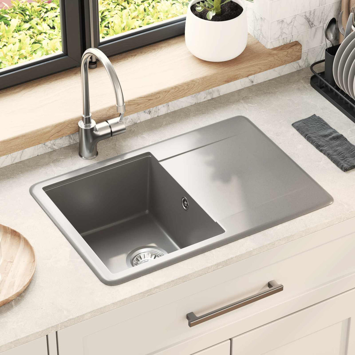 vidaXL Wasbak Zwart 470 x 440 mm Graniet
