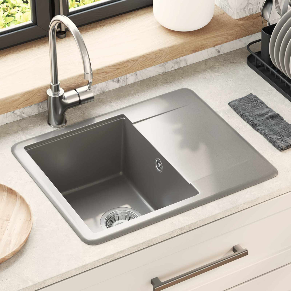 vidaXL Wasbak Zwart 470 x 440 mm Graniet