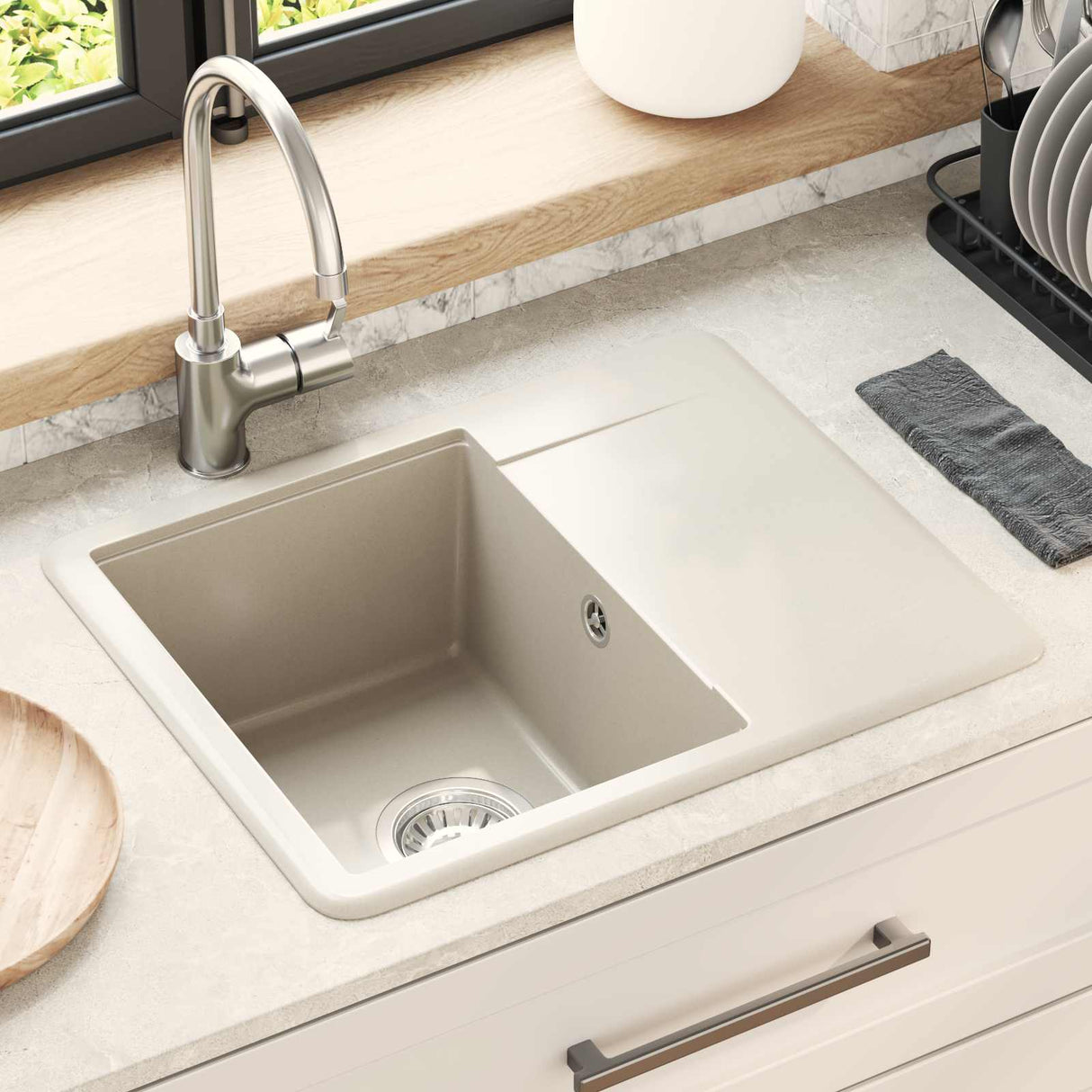 vidaXL Wasbak Zwart 470 x 440 mm Graniet