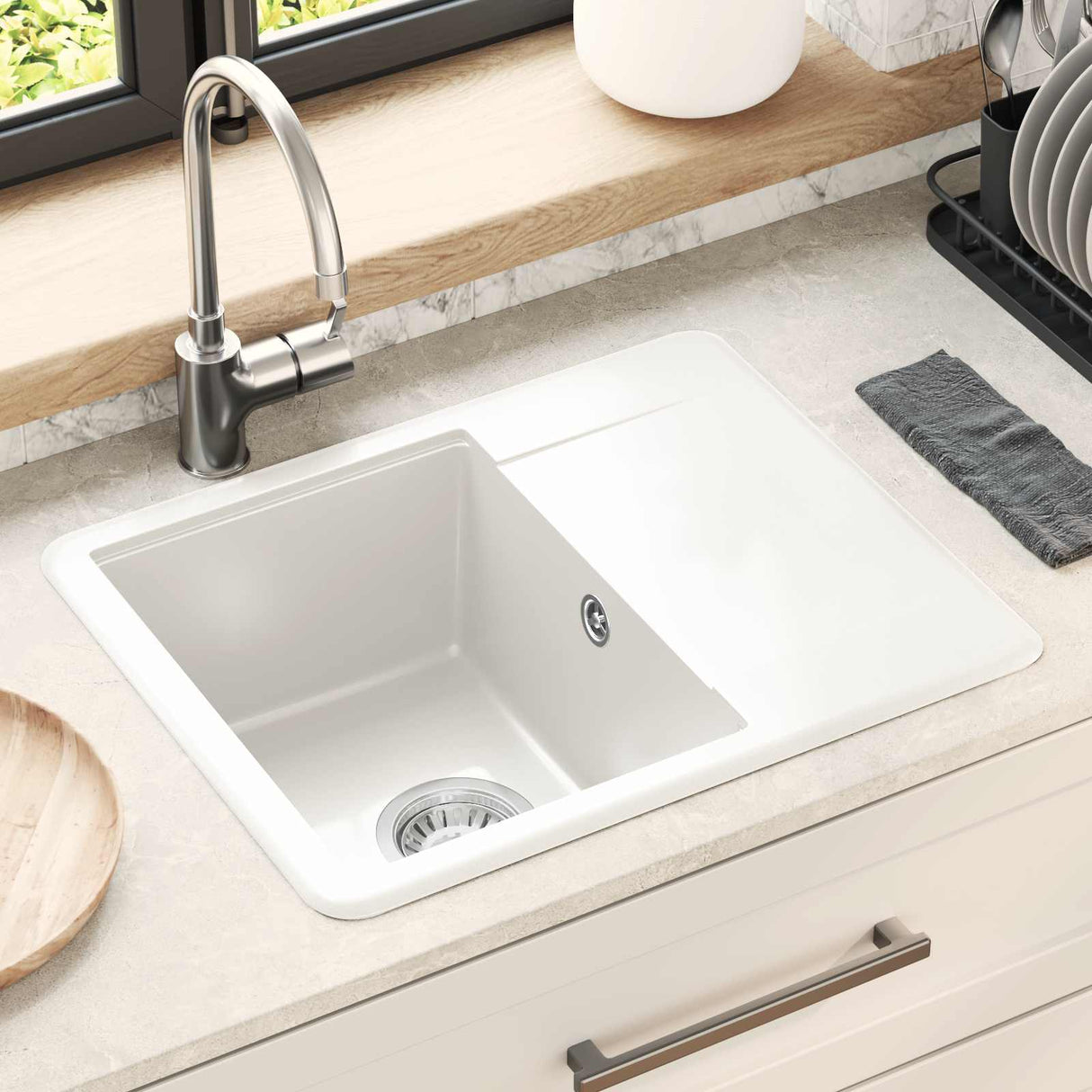 vidaXL Wasbak Zwart 470 x 440 mm Graniet