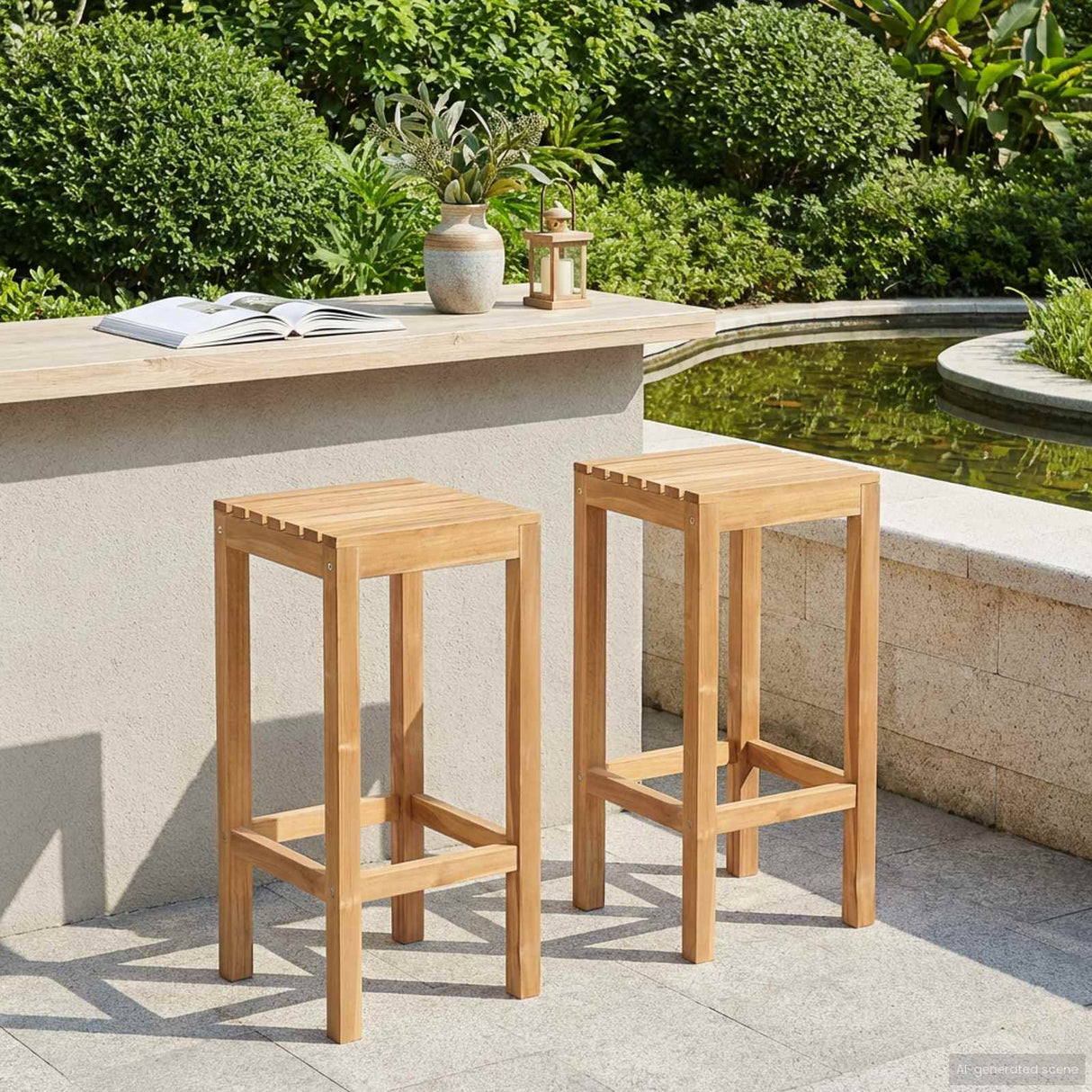 vidaXL Bar Stools 2 pcs Natural Solid Teakwood