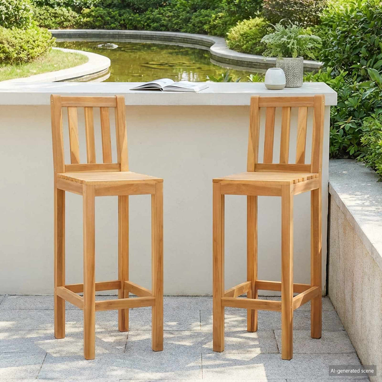 vidaXL Bar Stools 2 pcs Natural Solid Teakwood